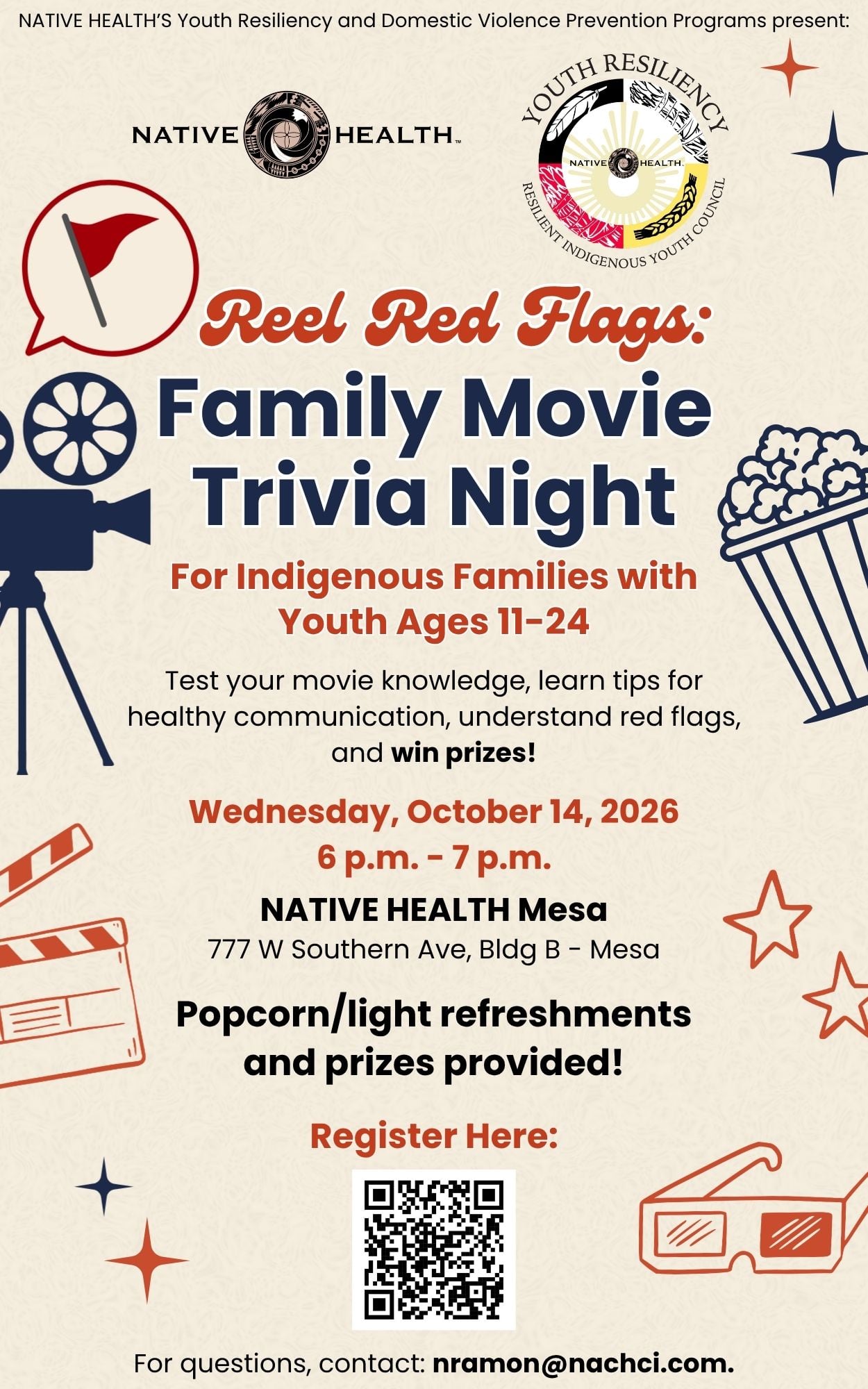 Youth Resiliency - Reel Red Flags: Family Movie Trivia Night 10-14-26 @ NATIVE HEALTH Mesa | Mesa | Arizona | United States